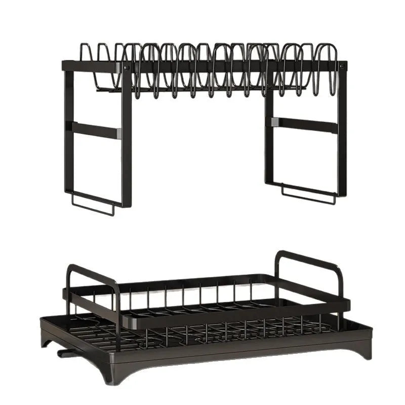 Compact Countertop Dish Rack — Drains, Stores & Saves Space