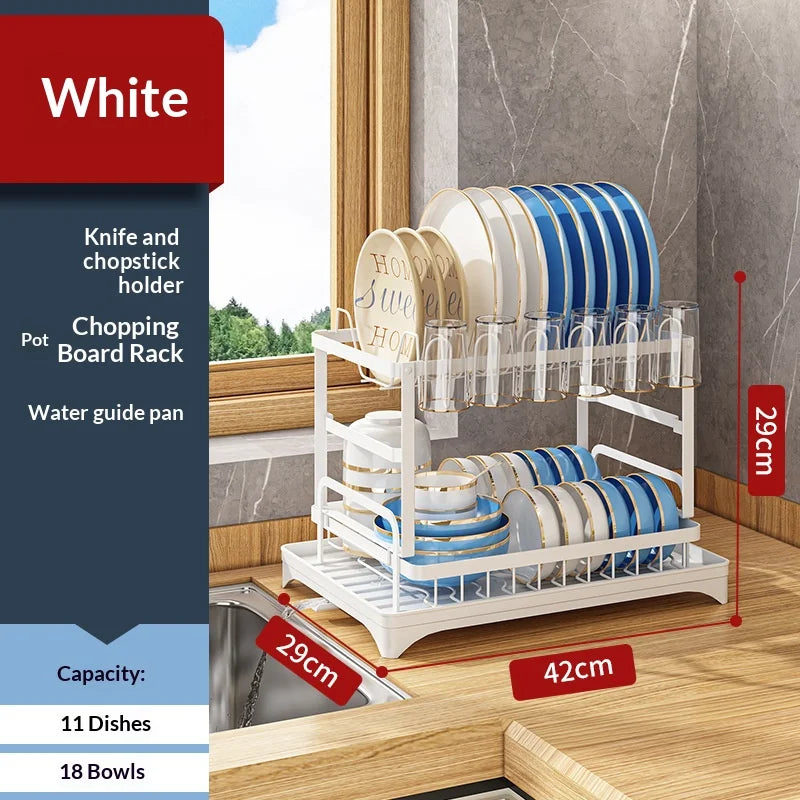 Compact Countertop Dish Rack — Drains, Stores & Saves Space