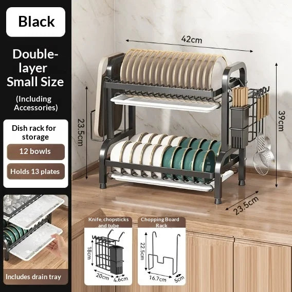 Compact Countertop Dish Rack — Drains, Stores & Saves Space