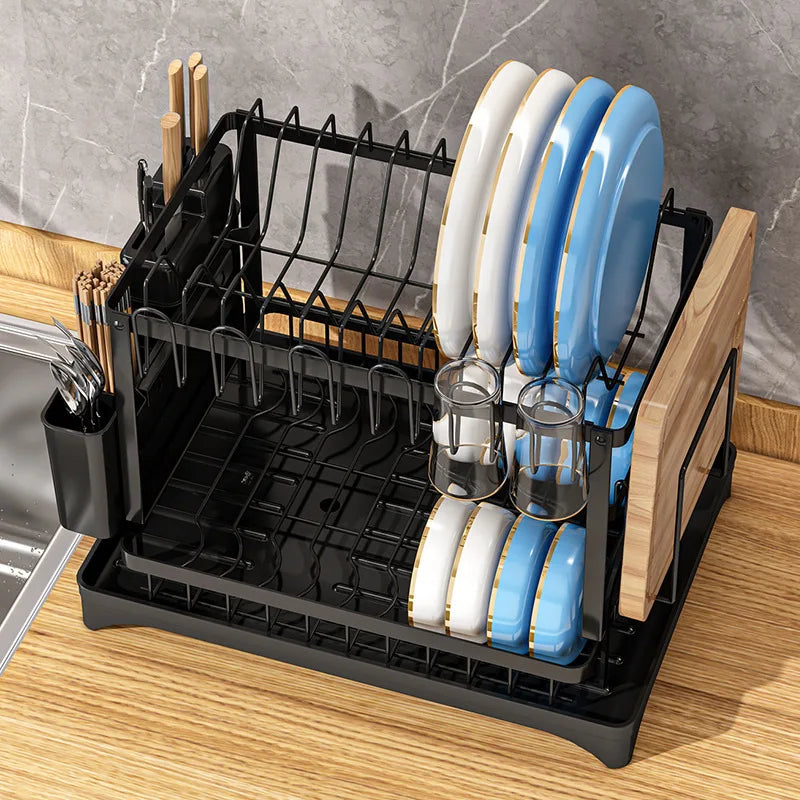 Compact Countertop Dish Rack — Drains, Stores & Saves Space