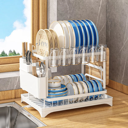 Compact Countertop Dish Rack — Drains, Stores & Saves Space