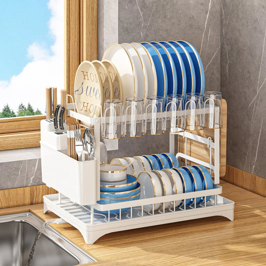 Compact Countertop Dish Rack — Drains, Stores & Saves Space