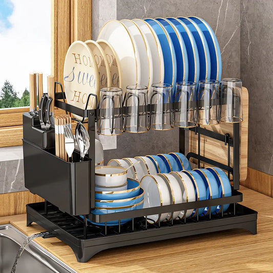 Compact Countertop Dish Rack — Drains, Stores & Saves Space