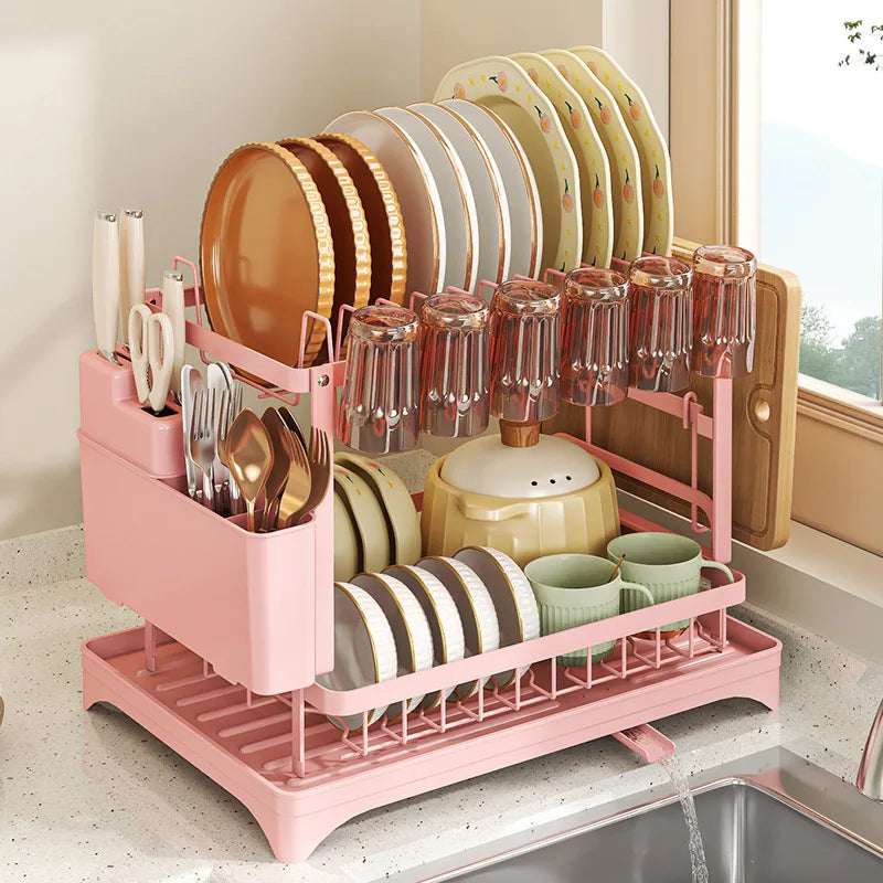 Compact Countertop Dish Rack — Drains, Stores & Saves Space